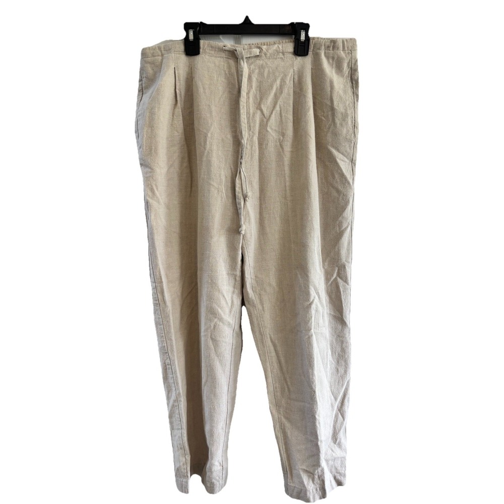 San Simeon Womens Size 10 Linen Blend Beige Wide Leg Pants Pleated Drawstring